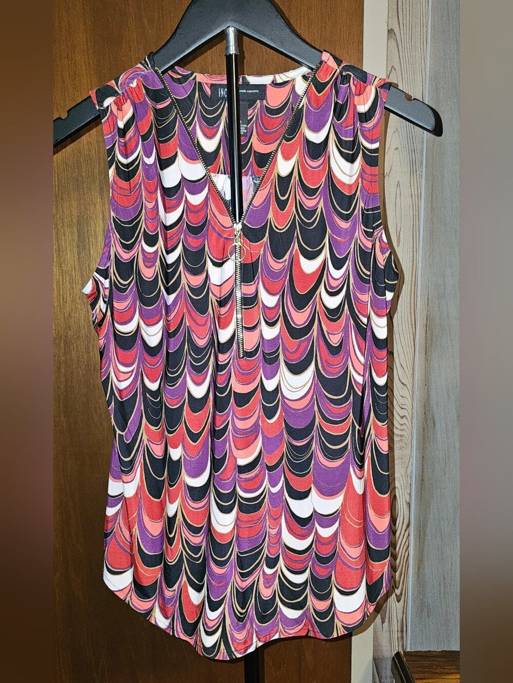INC International Concepts Sleeveless Zip-Front Printed Petite Tank Top
